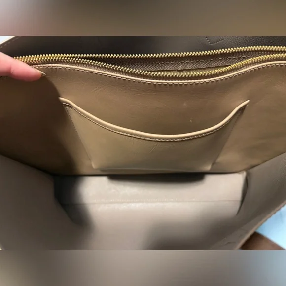 NWOT Quince Italian Leather Triple Compartment Shopper Tote In Cappuccino - Picture 8 of 9